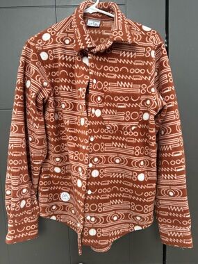 Topo Designs Rust-Orange and Cream Geometric Fleece Shirt